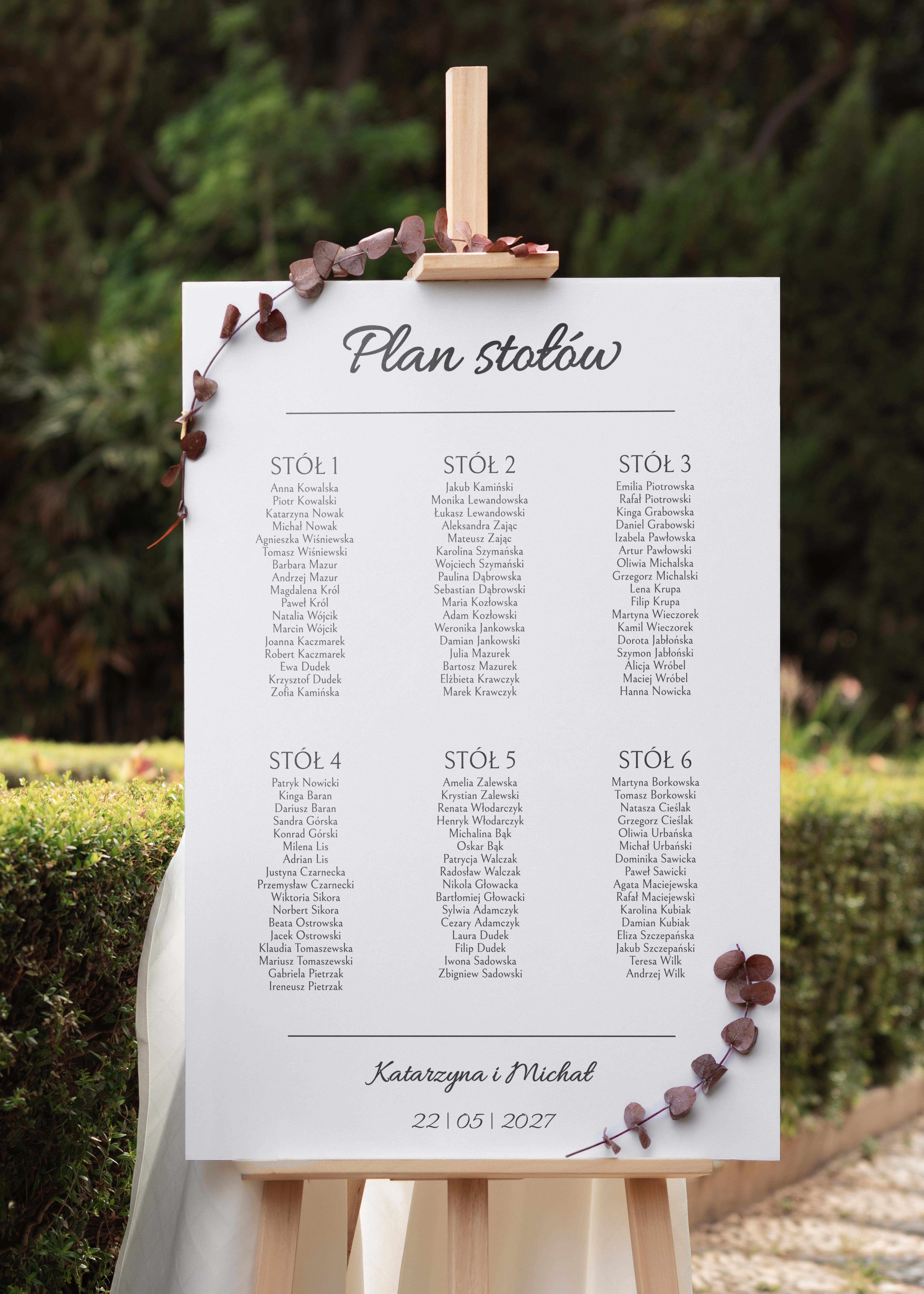 Tablica pcw z planem stołów na wesele - personalizowana